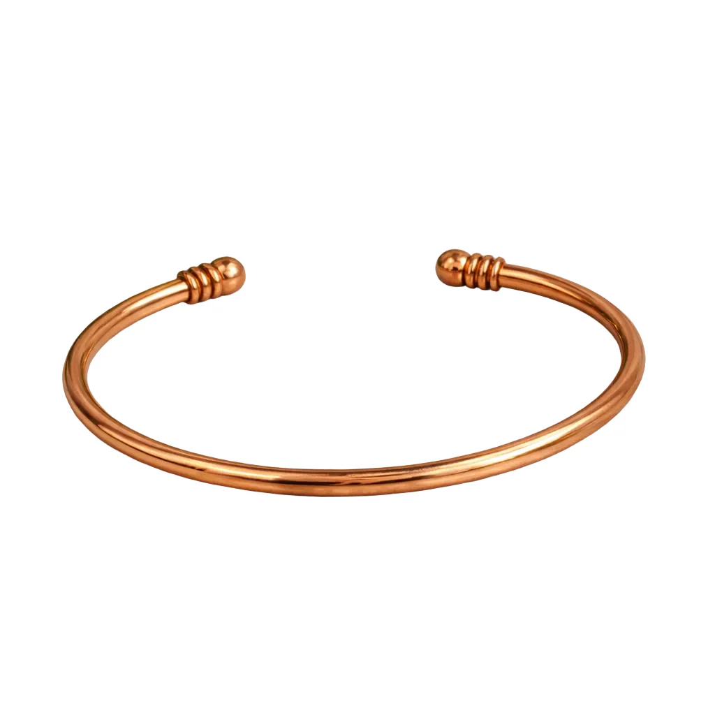 Glatpoleret armbånd i kobber med klemme og endekugler - Billede 2