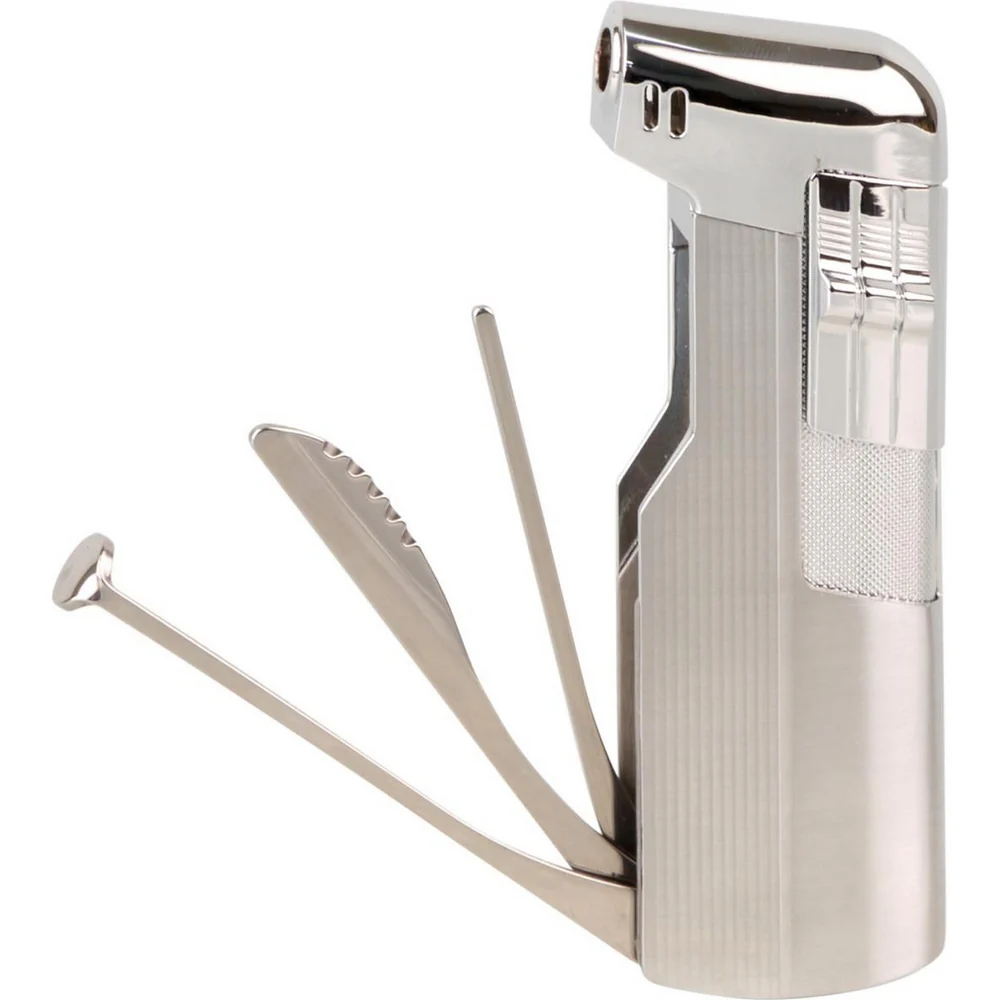 Pibe Piezo Lighter Jean Claude "Glasgow" med Værktøj - Chrome - Billede 3
