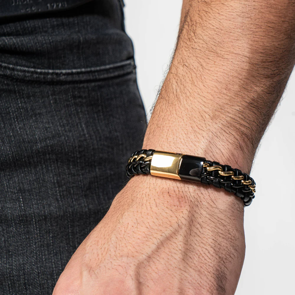 Læder Armbånd “Steel” - Sort & Guld - Billede 6