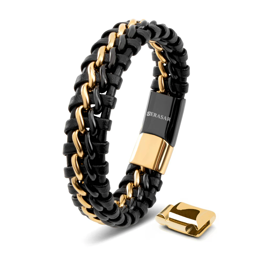 Læder Armbånd “Steel” - Sort & Guld - Billede 2