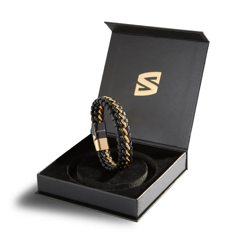 Læder Armbånd “Steel” - Sort & Guld - Billede 3