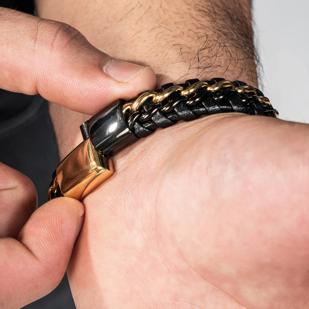 Læder Armbånd “Steel” - Sort & Guld - Billede 5