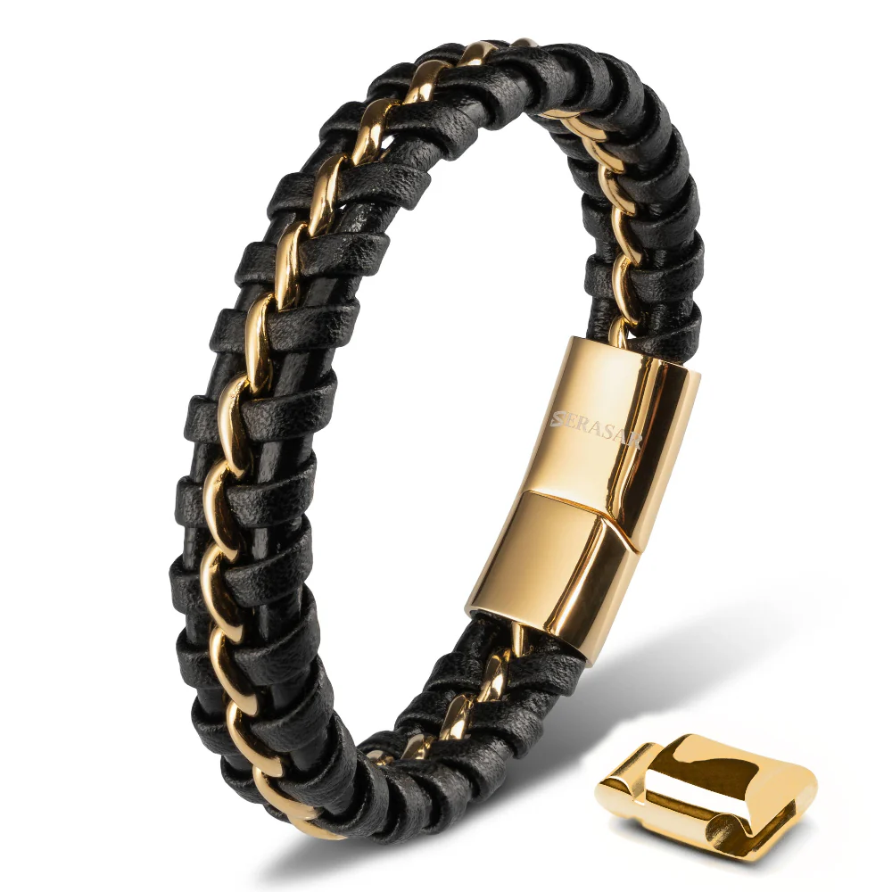 Læder Armbånd “Joy” - Sort/Guld Okselæder