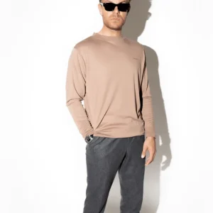 Camelfarvet Langærmet Palapse Lyocell Herre T-Shirt